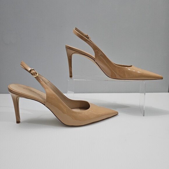 Stuart Weitzman Stuart Power 75 Heel Slingback Pointed Toe Tan Leather Size 12 - Picture 3 of 14